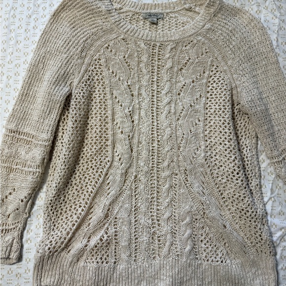 Lucky Brand Cream Cable Knit Crew Neck Sweater - Picture 1 of 4